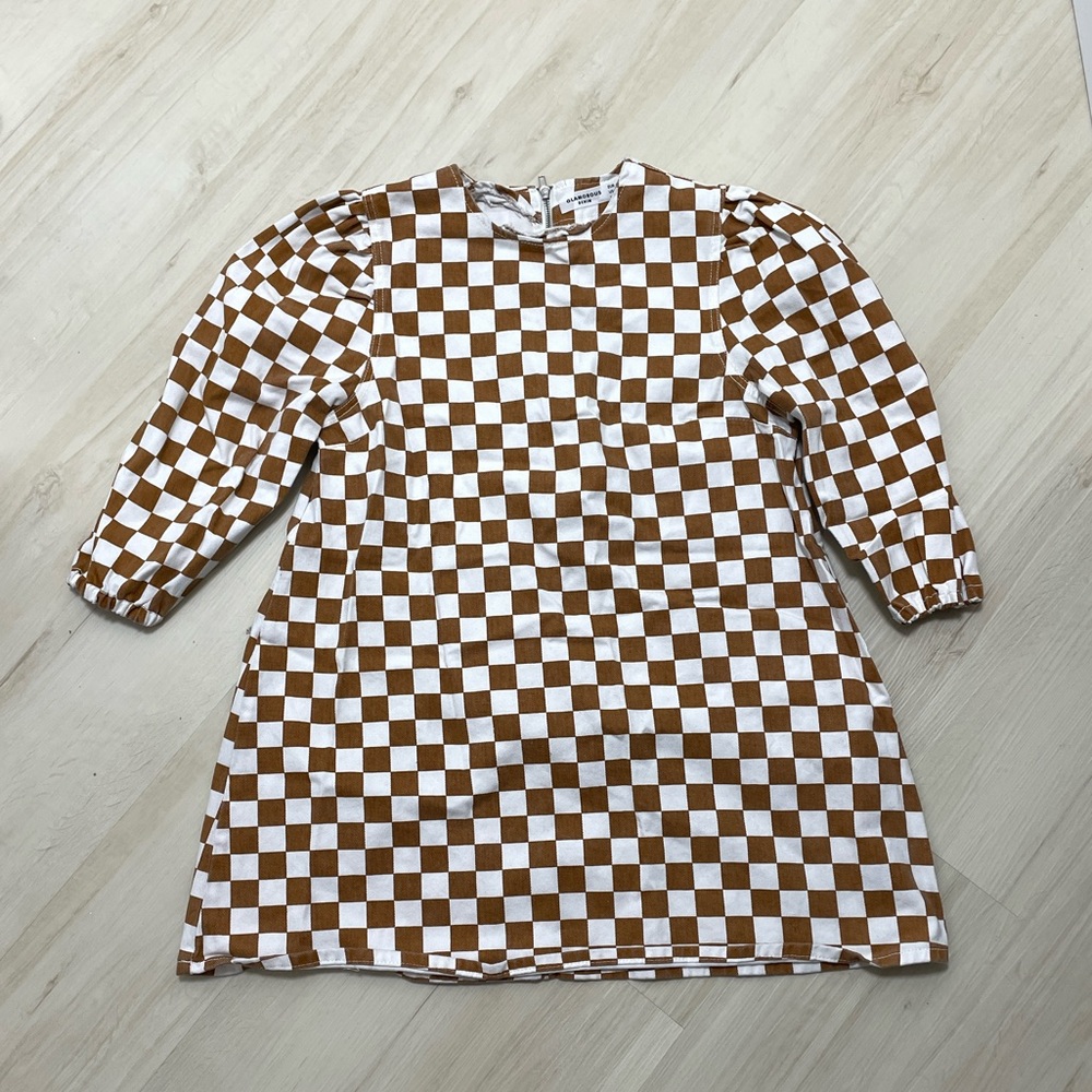 Mini A-line checkered denim dress